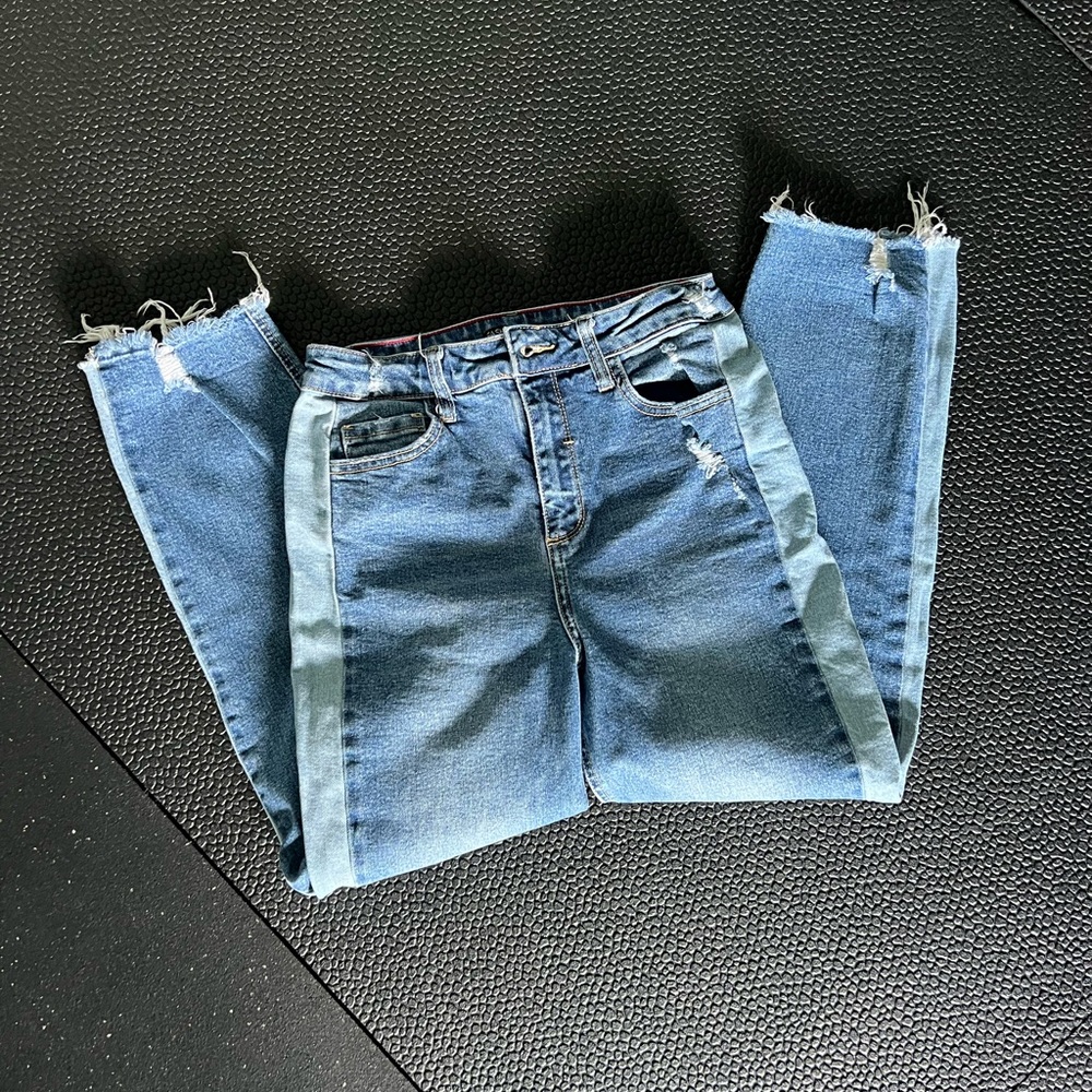 Fashion Nova Blue Distressed Cropped Jeans